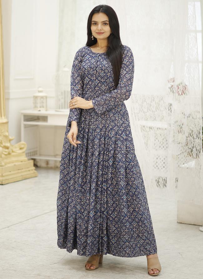 Georgette Multi Color Casual Wear Printed Readymade Gown